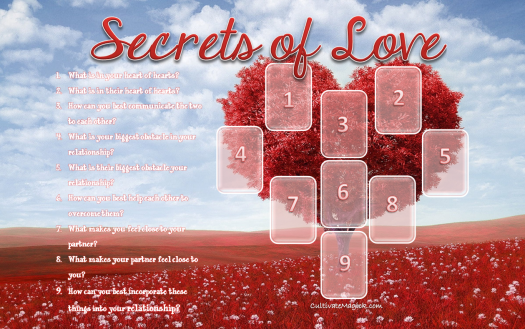 Secrets of Love Spread by Cultivate Magick. Clarify your relationship with a detailed Tarot Spread!